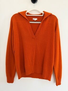Minnie Rose Women's Cashmere V-Neck Sweater in Warm Rust